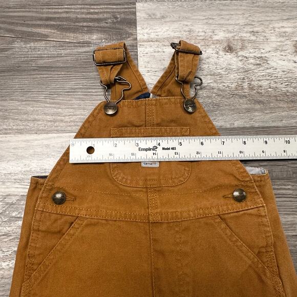 Carhartt Tan 9M Babies Utility Plaid Lined Double Knee Duck Canvas Bib Overalls - Picture 9 of 13
